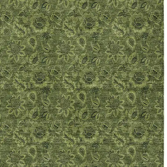 Olive Green And Fern Green Floral Washable Indoor Outdoor Area Rug Photo 5