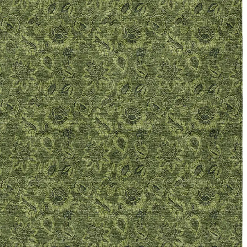 Olive Green And Fern Green Floral Washable Indoor Outdoor Area Rug Photo 5