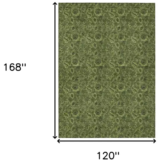 Olive Green And Fern Green Floral Washable Indoor Outdoor Area Rug Photo 3