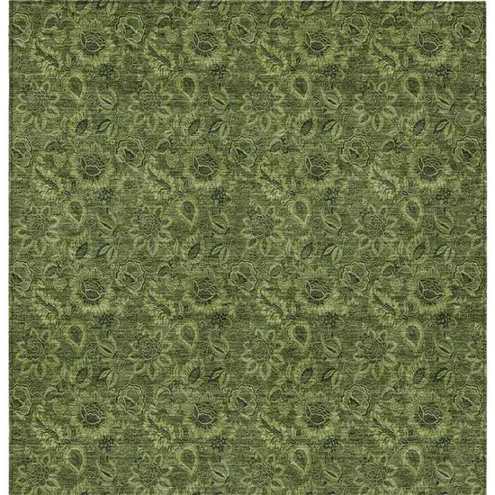 Olive Green And Fern Green Floral Washable Indoor Outdoor Area Rug Photo 6