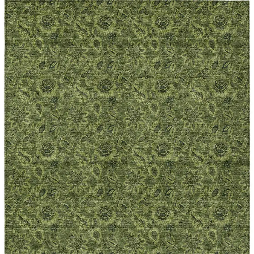 Olive Green And Fern Green Floral Washable Indoor Outdoor Area Rug Photo 6