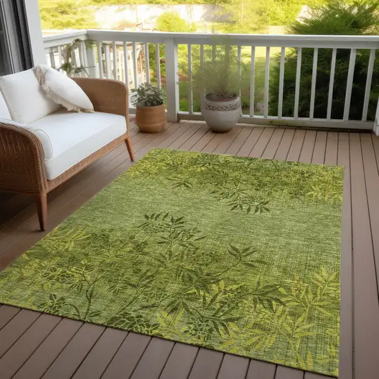 Olive Green And Fern Green Floral Washable Indoor Outdoor Area Rug Photo 9