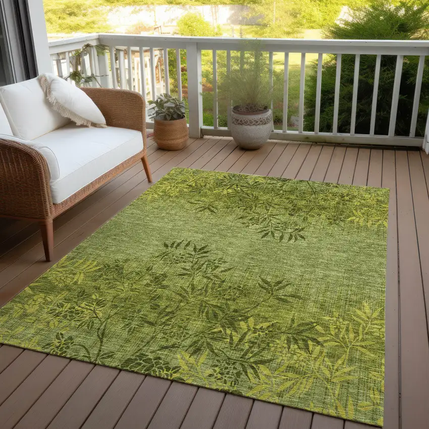 Olive Green And Fern Green Floral Washable Indoor Outdoor Area Rug Photo 9