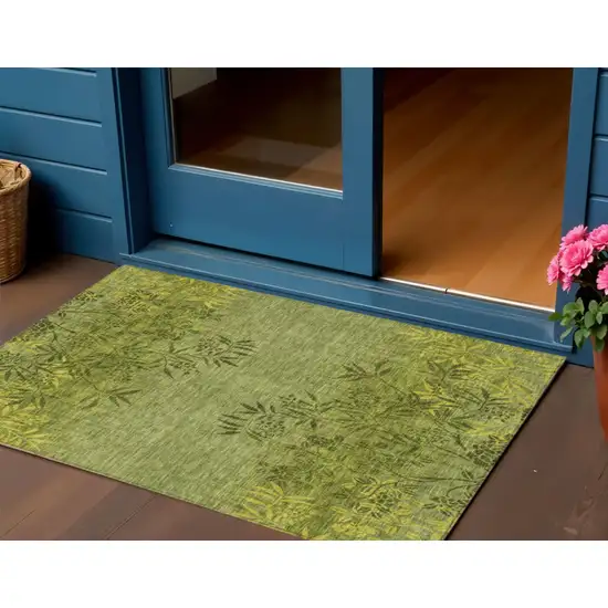 Olive Green And Fern Green Floral Washable Indoor Outdoor Area Rug Photo 1