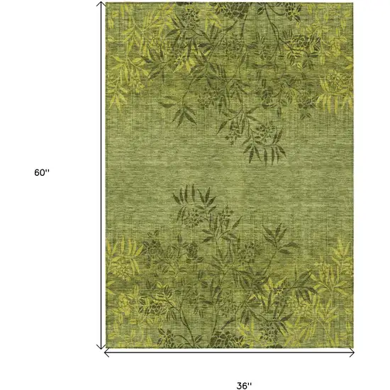 Olive Green And Fern Green Floral Washable Indoor Outdoor Area Rug Photo 6