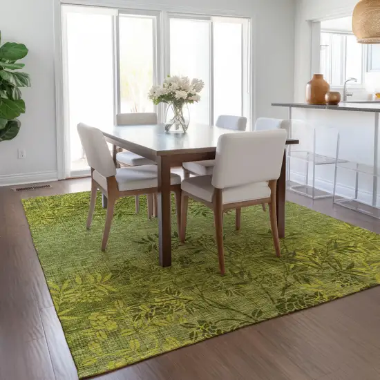 Olive Green And Fern Green Floral Washable Indoor Outdoor Area Rug Photo 9