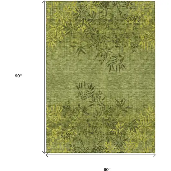 Olive Green And Fern Green Floral Washable Indoor Outdoor Area Rug Photo 3