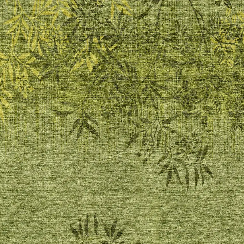 Olive Green And Fern Green Floral Washable Indoor Outdoor Area Rug Photo 6