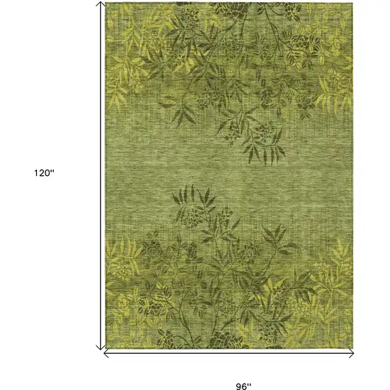 Olive Green And Fern Green Floral Washable Indoor Outdoor Area Rug Photo 3