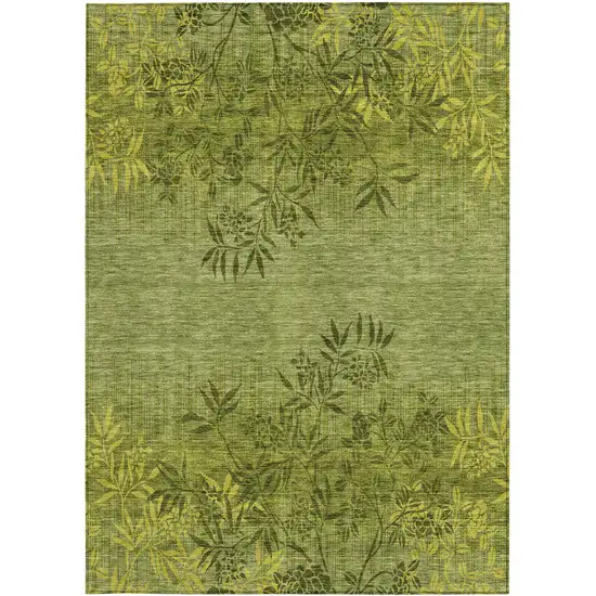 Olive Green And Fern Green Floral Washable Indoor Outdoor Area Rug Photo 7