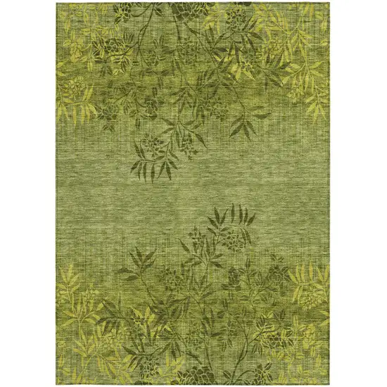 Olive Green And Fern Green Floral Washable Indoor Outdoor Area Rug Photo 7