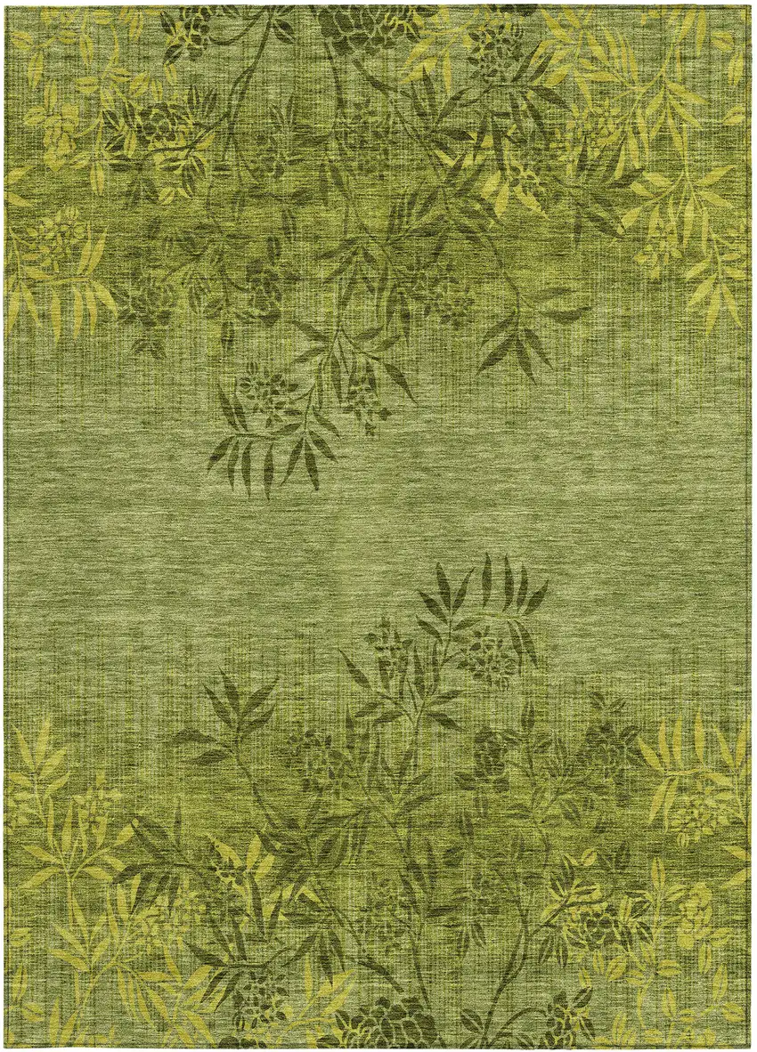 Olive Green And Fern Green Floral Washable Indoor Outdoor Area Rug Photo 7