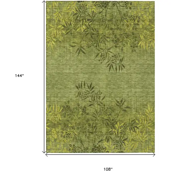 Olive Green And Fern Green Floral Washable Indoor Outdoor Area Rug Photo 3