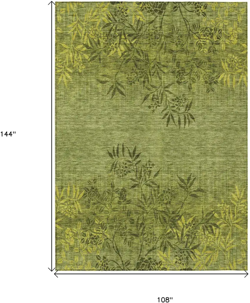 Olive Green And Fern Green Floral Washable Indoor Outdoor Area Rug Photo 3
