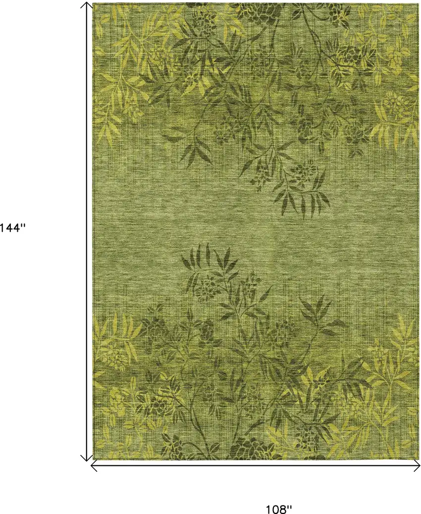 Olive Green And Fern Green Floral Washable Indoor Outdoor Area Rug Photo 3
