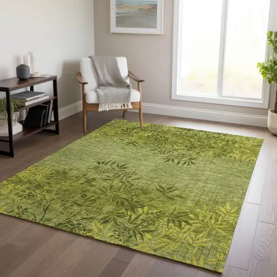 Olive Green And Fern Green Floral Washable Indoor Outdoor Area Rug Photo 9