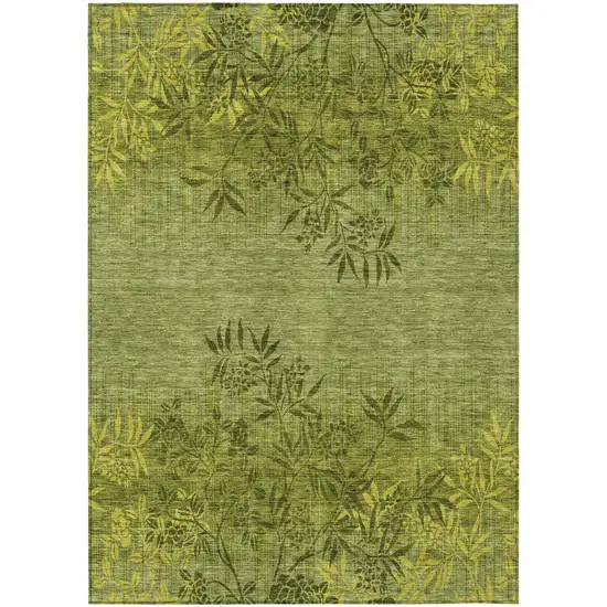 Olive Green And Fern Green Floral Washable Indoor Outdoor Area Rug Photo 2