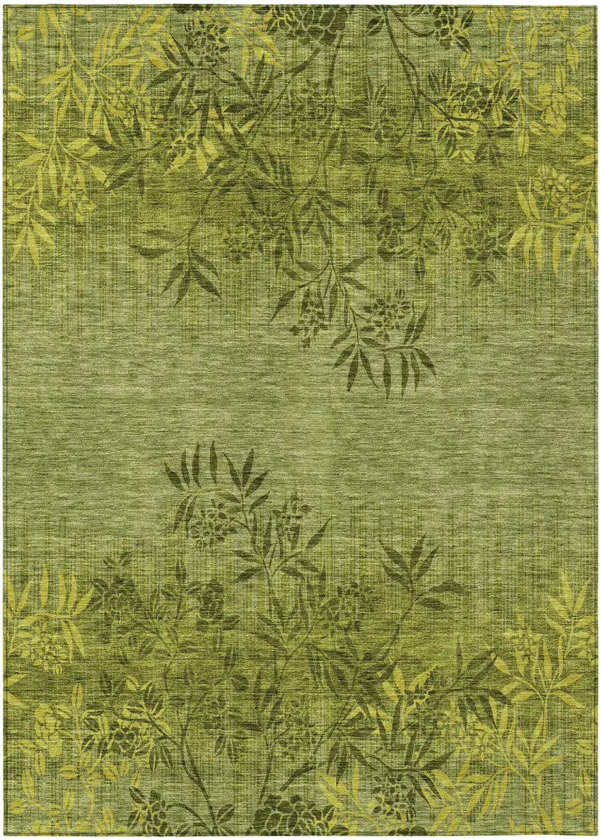 Olive Green And Fern Green Floral Washable Indoor Outdoor Area Rug Photo 2