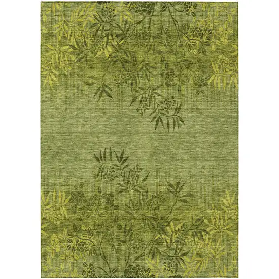 Olive Green And Fern Green Floral Washable Indoor Outdoor Area Rug Photo 2