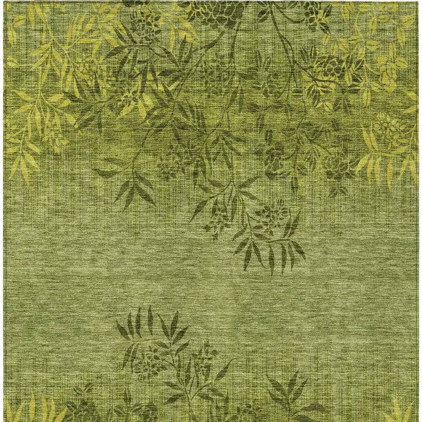 Olive Green And Fern Green Floral Washable Indoor Outdoor Area Rug Photo 7