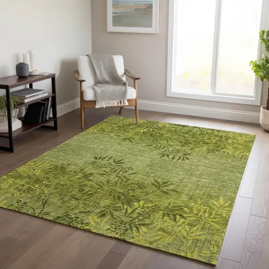 Olive Green And Fern Green Floral Washable Indoor Outdoor Area Rug Photo 9