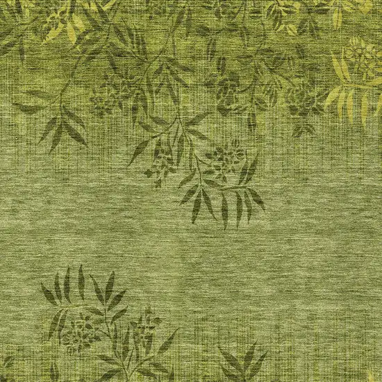 Olive Green And Fern Green Floral Washable Indoor Outdoor Area Rug Photo 6