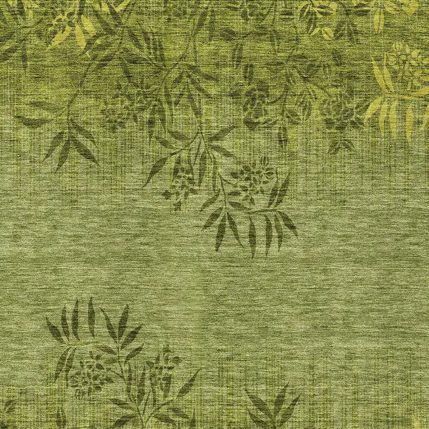 Olive Green And Fern Green Floral Washable Indoor Outdoor Area Rug Photo 6
