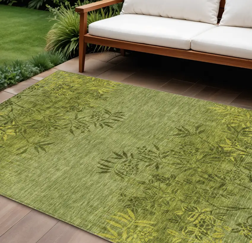 Olive Green And Fern Green Floral Washable Indoor Outdoor Area Rug Photo 1