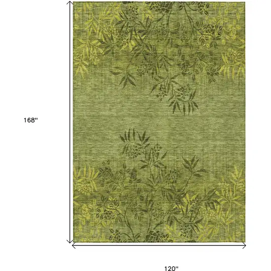 Olive Green And Fern Green Floral Washable Indoor Outdoor Area Rug Photo 3