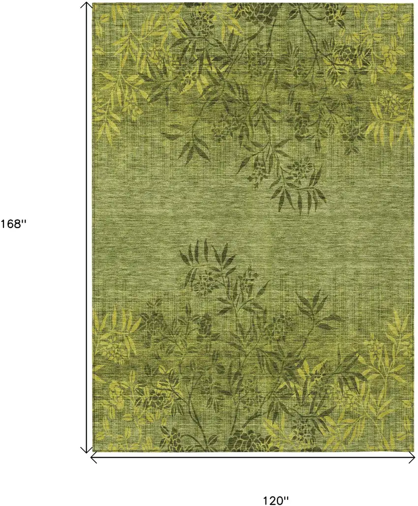 Olive Green And Fern Green Floral Washable Indoor Outdoor Area Rug Photo 3
