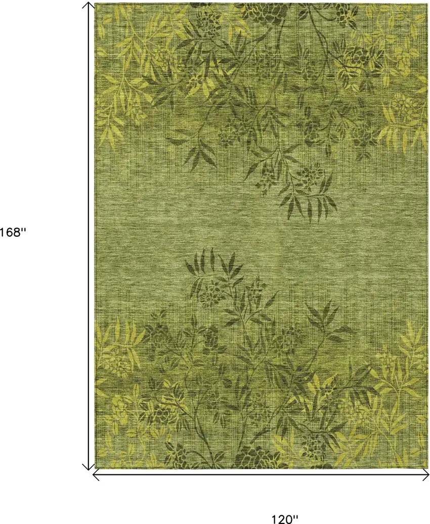 Olive Green And Fern Green Floral Washable Indoor Outdoor Area Rug Photo 3
