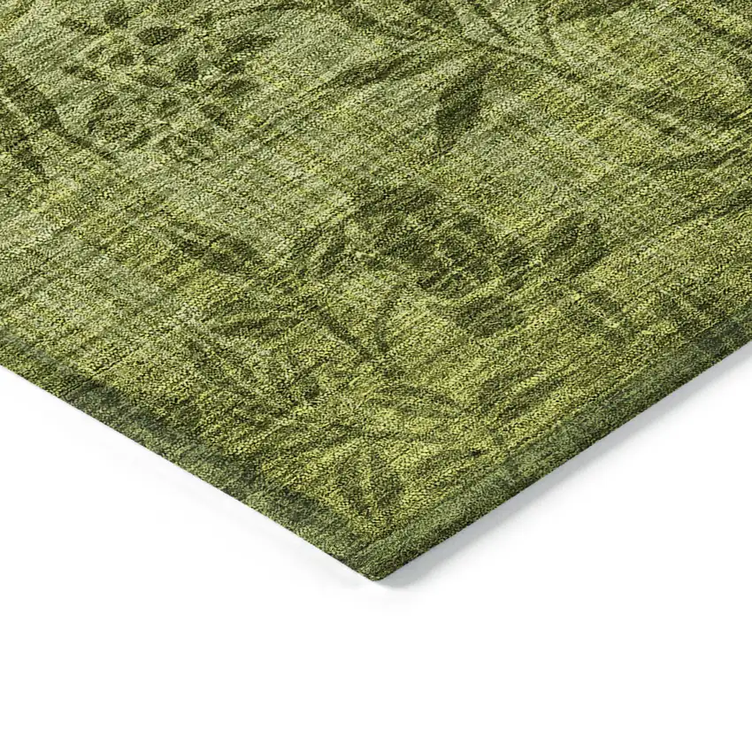 Olive Green And Fern Green Floral Washable Indoor Outdoor Area Rug Photo 5