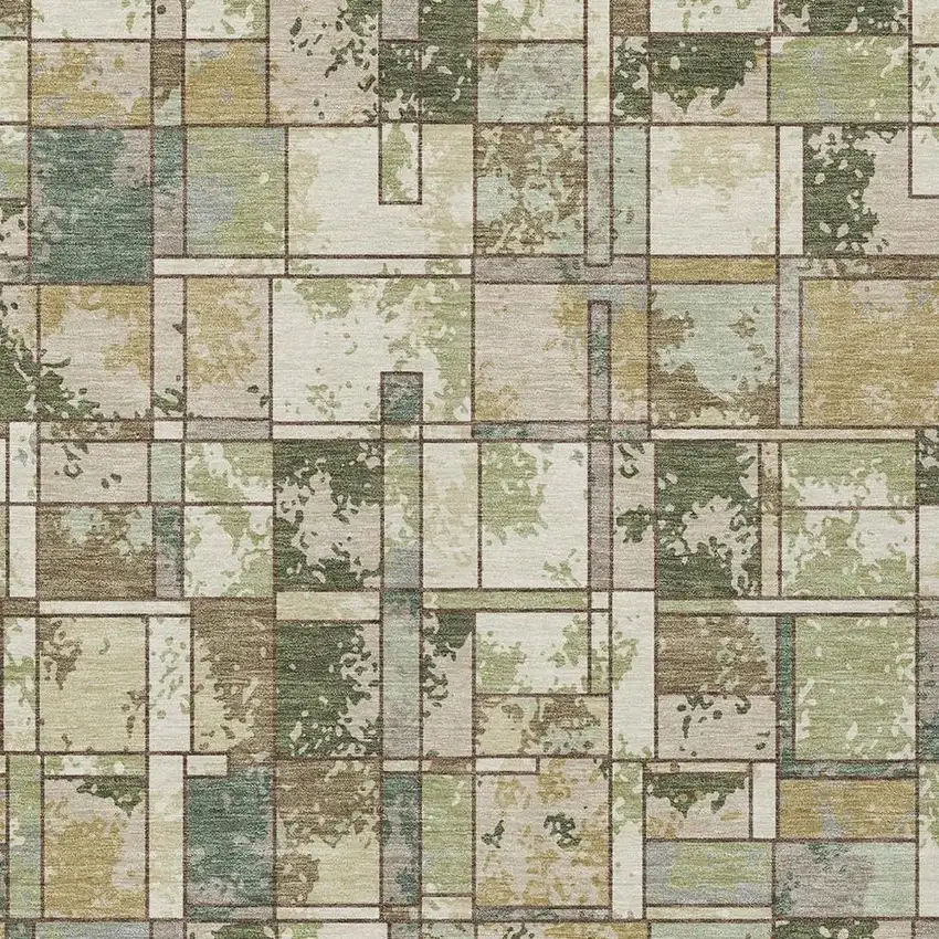 Olive Green And Fern Green Geometric Washable Indoor Outdoor Area Rug Photo 2