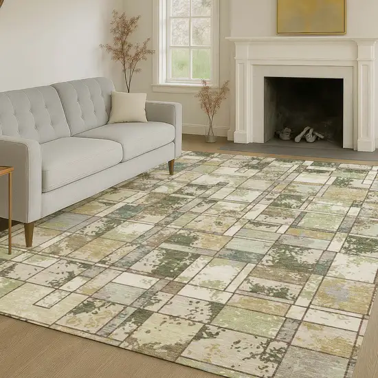 Olive Green And Fern Green Geometric Washable Indoor Outdoor Area Rug Photo 6