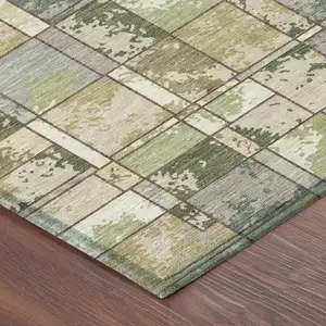 Photo of Olive Green And Fern Green Geometric Washable Indoor Outdoor Area Rug