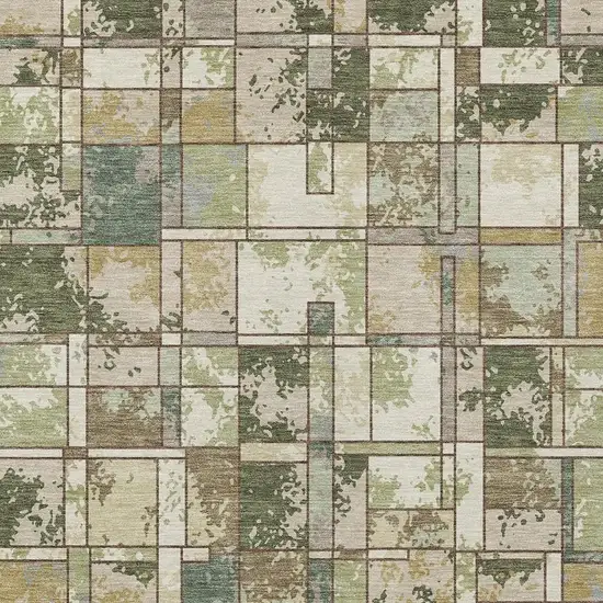Olive Green And Fern Green Geometric Washable Indoor Outdoor Area Rug Photo 2