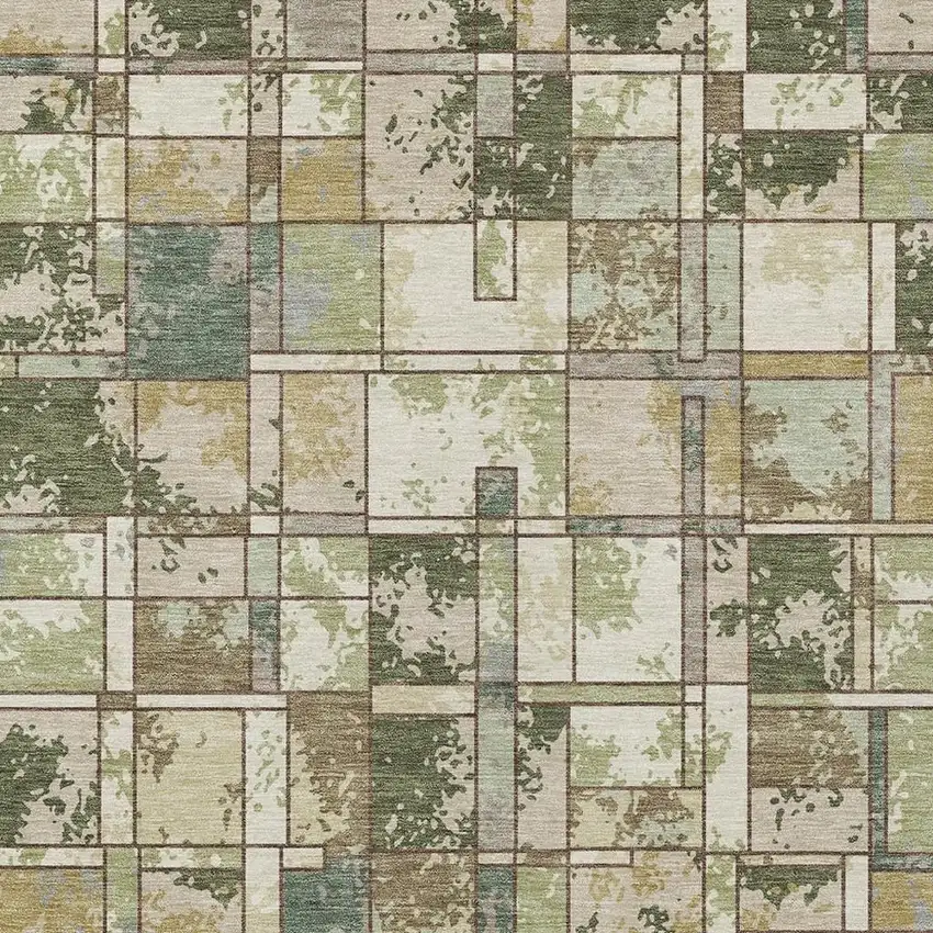 Olive Green And Fern Green Geometric Washable Indoor Outdoor Area Rug Photo 2