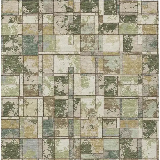 Olive Green And Fern Green Geometric Washable Indoor Outdoor Area Rug Photo 3