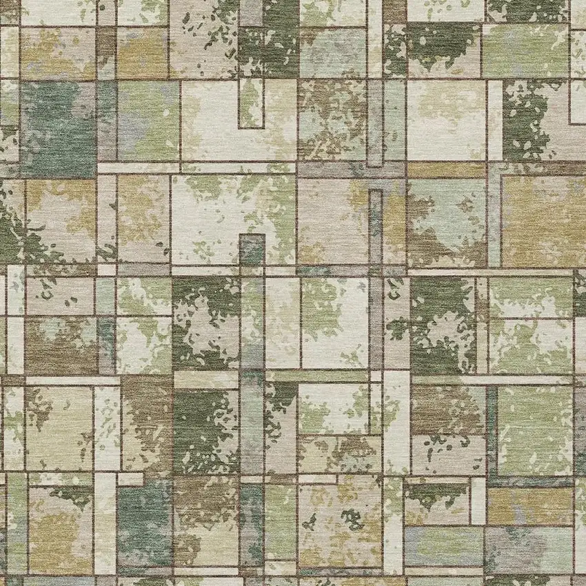 Olive Green And Fern Green Geometric Washable Indoor Outdoor Area Rug Photo 2