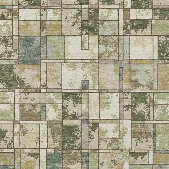 Olive Green And Fern Green Geometric Washable Indoor Outdoor Area Rug Photo 2