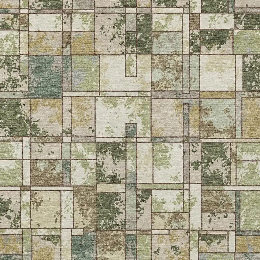 Olive Green And Fern Green Geometric Washable Indoor Outdoor Area Rug Photo 2