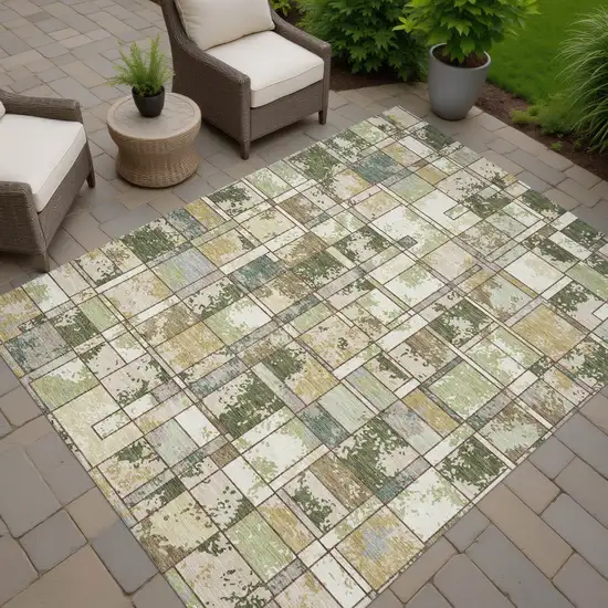 Olive Green And Fern Green Geometric Washable Indoor Outdoor Area Rug Photo 7