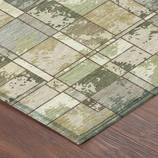 Olive Green And Fern Green Geometric Washable Indoor Outdoor Area Rug Photo 8