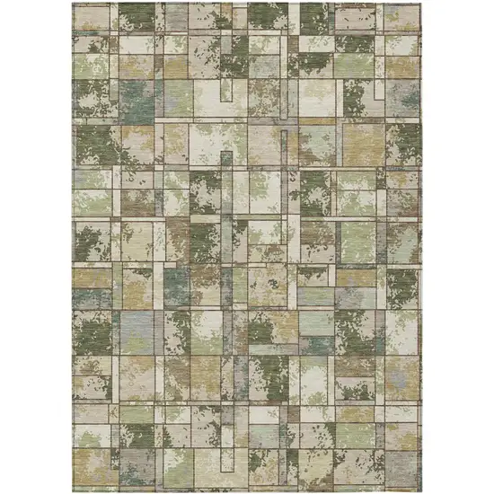 Olive Green And Fern Green Geometric Washable Indoor Outdoor Area Rug Photo 1