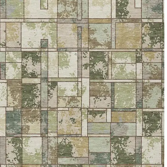 Olive Green And Fern Green Geometric Washable Indoor Outdoor Area Rug Photo 2