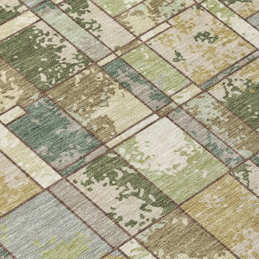 Olive Green And Fern Green Geometric Washable Indoor Outdoor Area Rug Photo 9