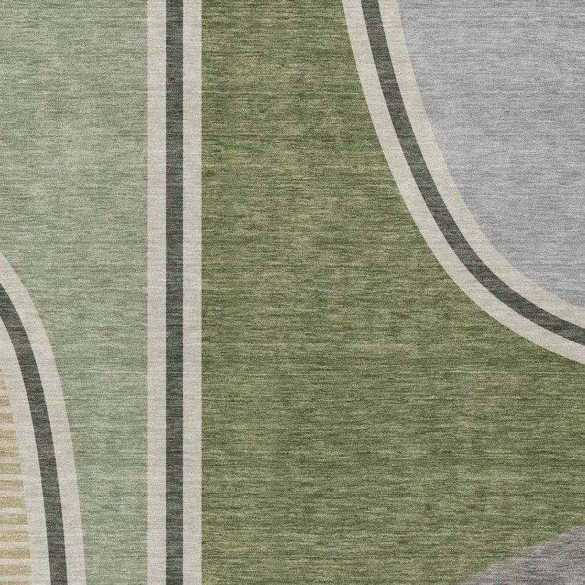 Olive Green And Fern Green Geometric Washable Indoor Outdoor Area Rug Photo 2