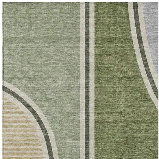 Olive Green And Fern Green Geometric Washable Indoor Outdoor Area Rug Photo 2