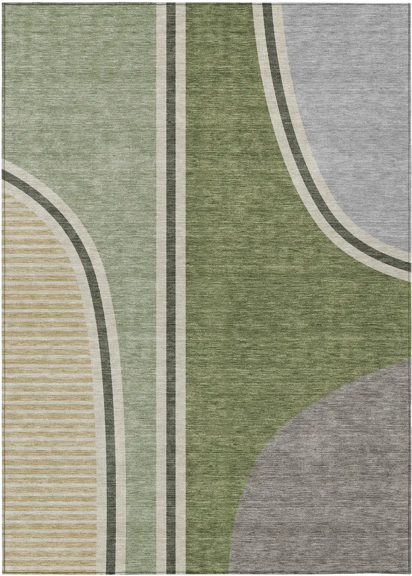 Olive Green And Fern Green Geometric Washable Indoor Outdoor Area Rug Photo 1