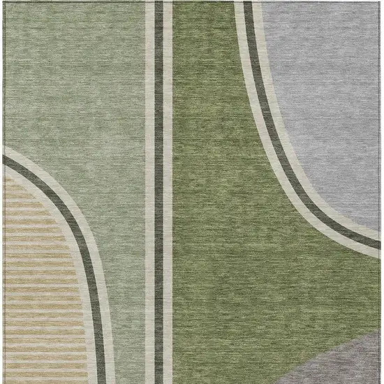 Olive Green And Fern Green Geometric Washable Indoor Outdoor Area Rug Photo 3